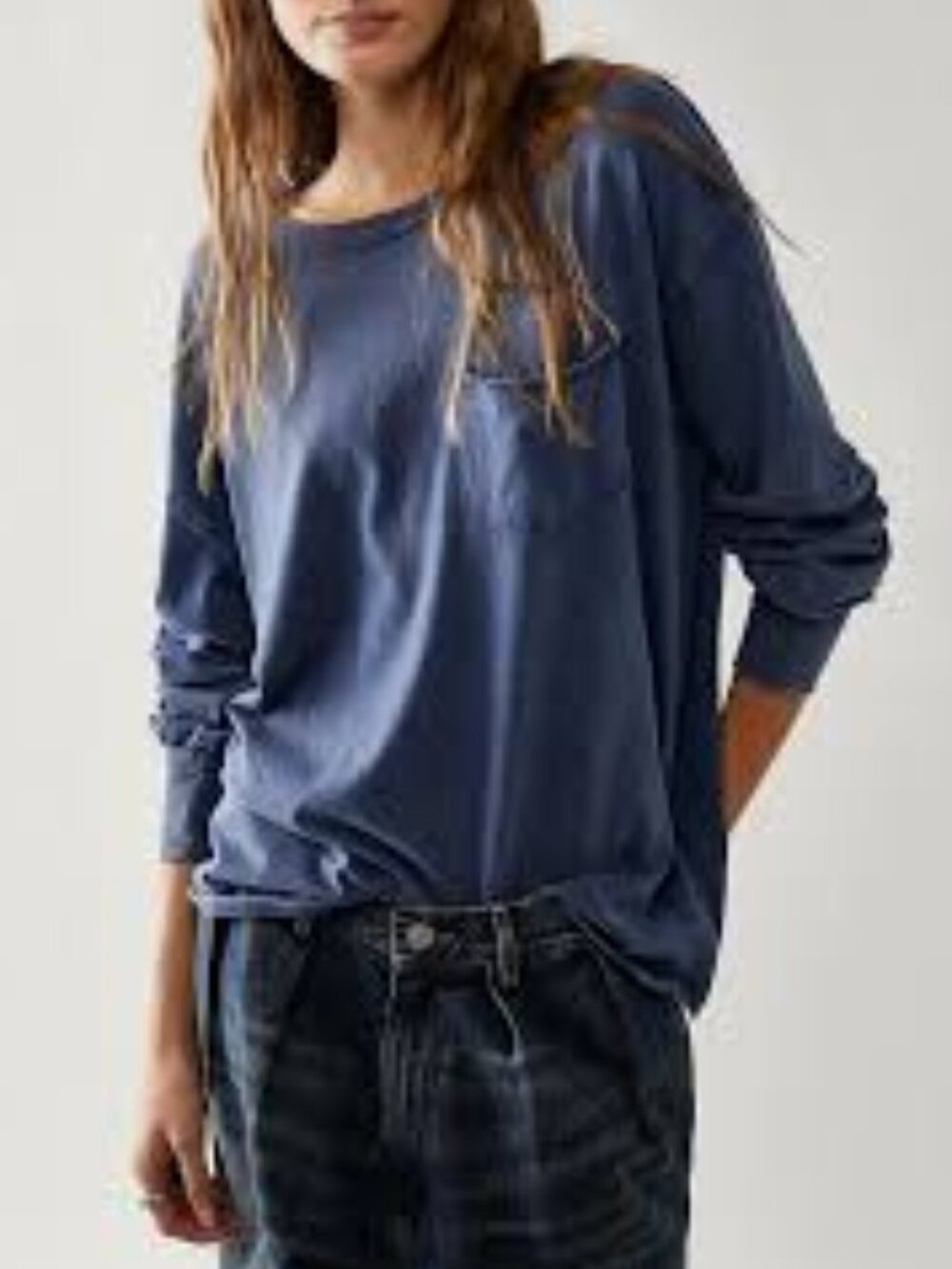 WE THE FREE PEOPLE FADE INTO YOU SLOUCHY OVERSIZED POCKET TEE TOP LONG SLEEVE S